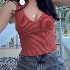 Glassons Top V Neck Rib Knit Tank - Maple